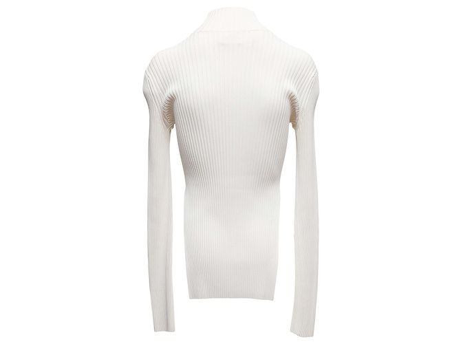 Pull à col montant en maille côtelée blanc Khaite Taille US S - vue 3