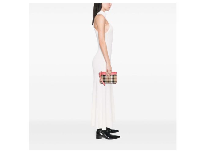 Clutch Burberry Haymarket Check Peyton in nylon beige - vista 7