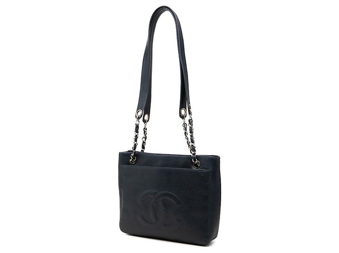 Chanel CC Caviar Schultertasche in Blau mit Fronttasche - Ansicht 2