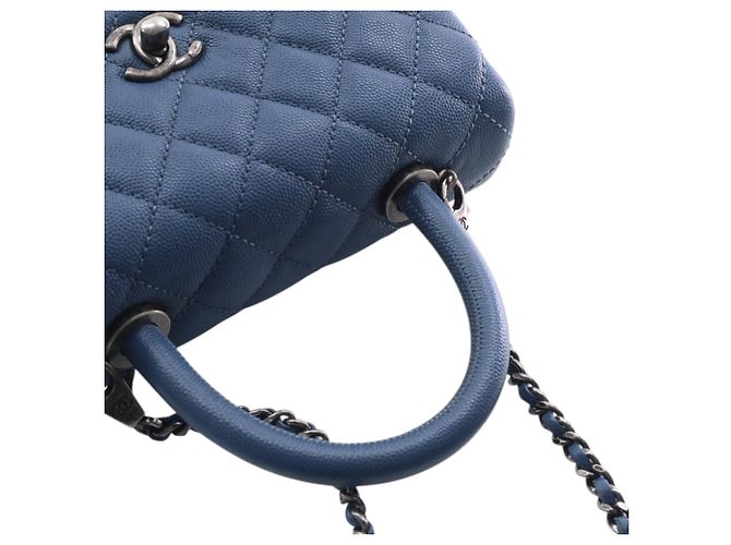Borsa Chanel Mini Quilted Caviar Coco Top Handle blu Satchel - vista 13