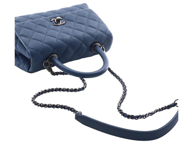 Borsa Chanel Mini Quilted Caviar Coco Top Handle blu Satchel - vista 14
