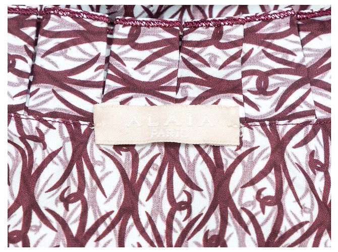 Alaïa Blusa de lazo estampada en burdeos y blanco Alaia Talla IT 40 Roja - vista 5