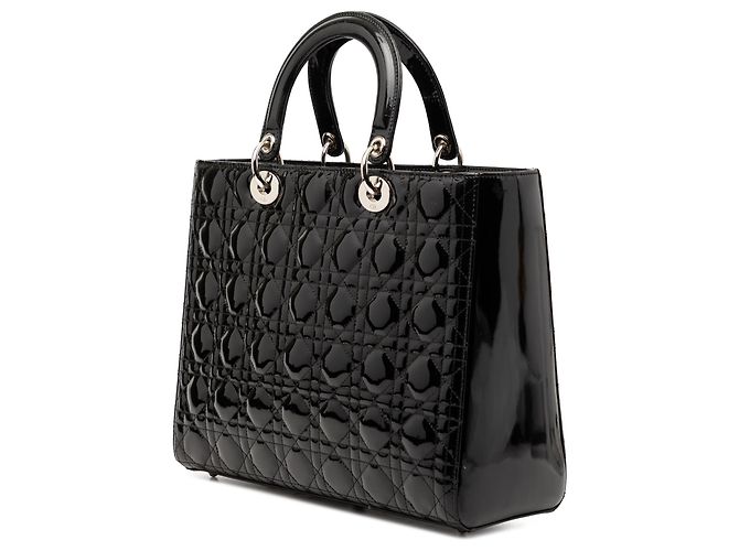 Borsa Lady Dior Large in vernice nero Cannage - vista 2