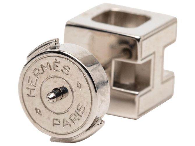 Silberne Hermès Cage D Emaille Ohrstecker mit Palladiumbeschichtung - Ansicht 4
