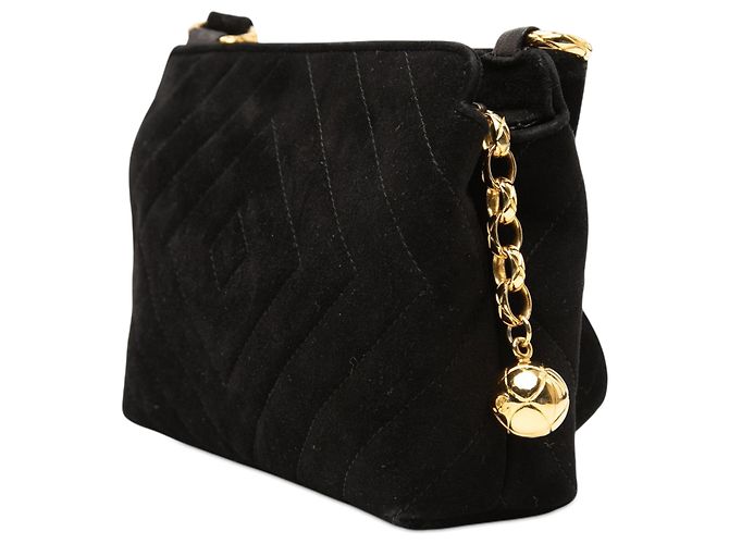 Bolsa transversal Chanel CC em camurça acolchoada preta Preto - vista 2