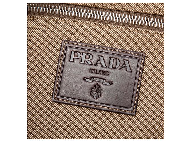 Borsa a tracolla Prada in tela Canapa beige con logo - vista 5