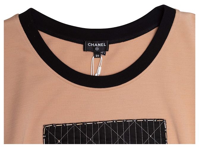 Tan & Multicolor Chanel Embellished Wool Short Sleeve Top Size FR 34 Camel - view 6