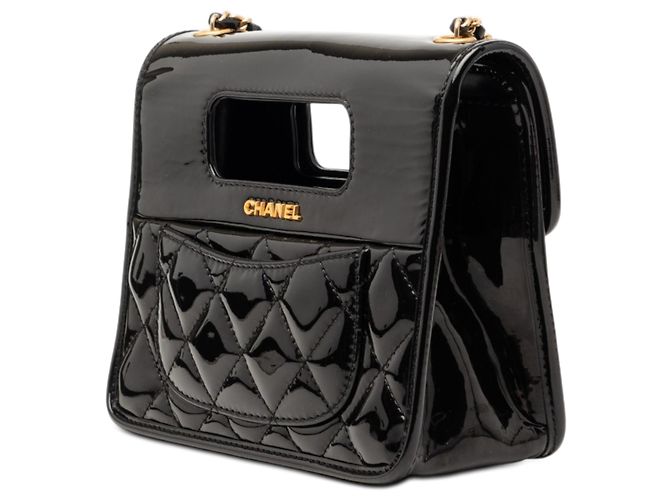 Borsa Chanel Mini Quilted Patent Graphic Catch Flap Nera Nero - vista 2