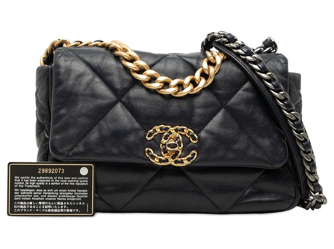 Borsa a patta 19 in agnello blu Chanel Medium - vista 8