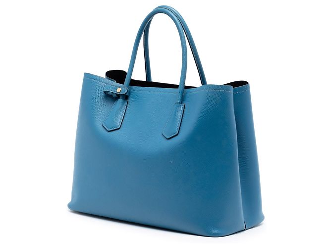 Blauer Prada Large Saffiano Leder Double Satchel - Ansicht 2