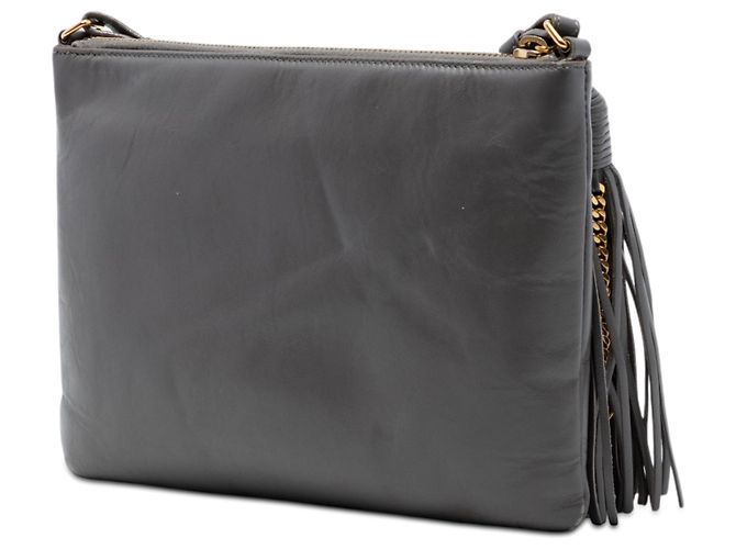 Borsa a tracolla Teen Monogram in pelle grigia Saint Laurent Grigio - vista 2