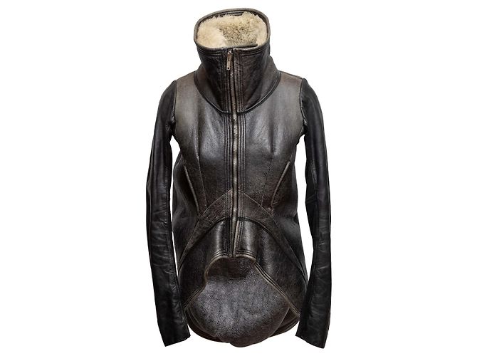 Rick Owens Shearling Jacke Schwarz & Beige Größe IT 42 - Ansicht 2