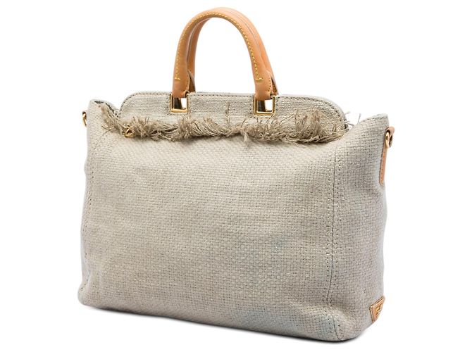 Tote Borsa shopping in rafia e lino beige Prada con frange - vista 2