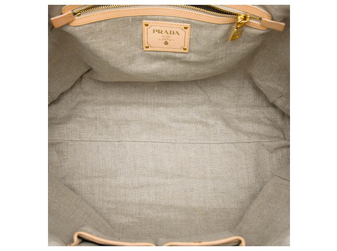 Tote Borsa shopping in rafia e lino beige Prada con frange - vista 4