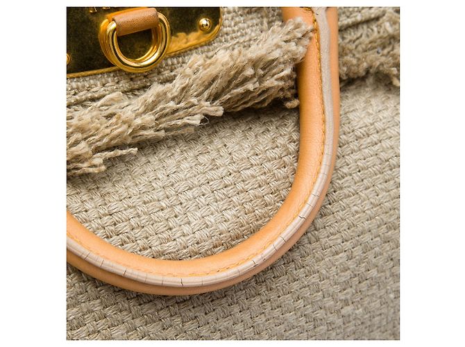 Tote Borsa shopping in rafia e lino beige Prada con frange - vista 7
