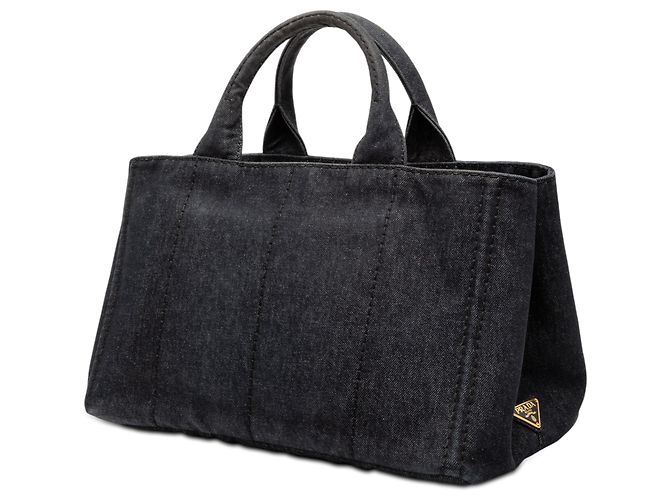 Tote Borsa satchel in denim canapa nero con logo Prada - vista 2
