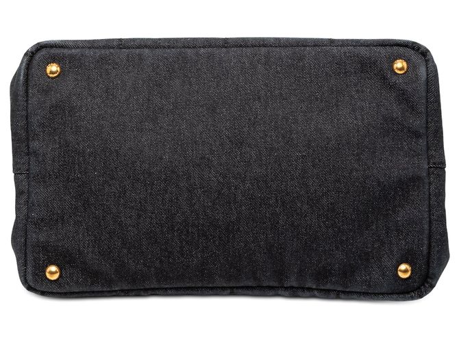 Tote Borsa satchel in denim canapa nero con logo Prada - vista 3