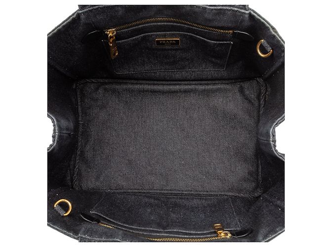 Tote Borsa satchel in denim canapa nero con logo Prada - vista 4