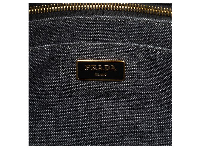 Tote Borsa satchel in denim canapa nero con logo Prada - vista 5