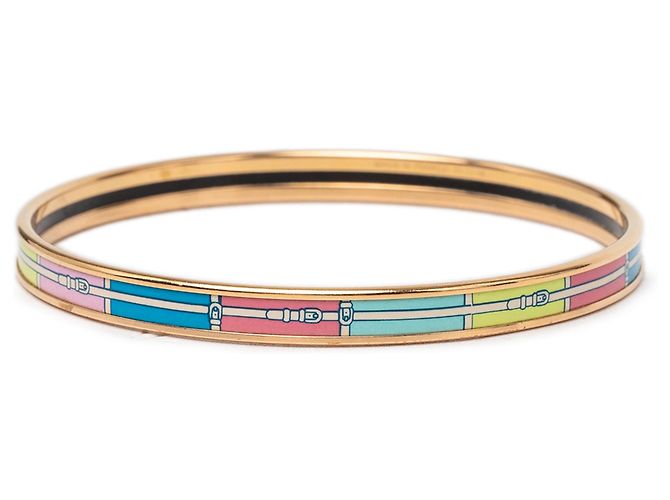 Pulsera rígida de esmalte estampado extra estrecha dorada Hermès Dorado - vista 3