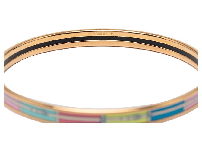 Pulsera rígida de esmalte estampado extra estrecha dorada Hermès Dorado - vista 5