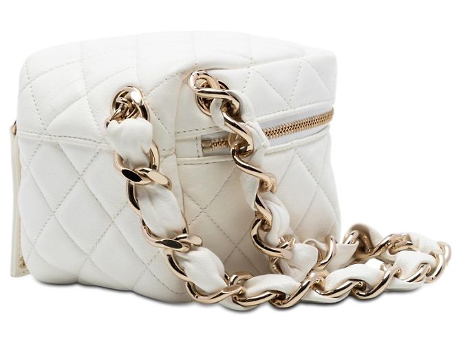 Weiße Chanel CC gesteppte Lammleder Cube Zip Clutch mit Kette Vanity Bag - Ansicht 2