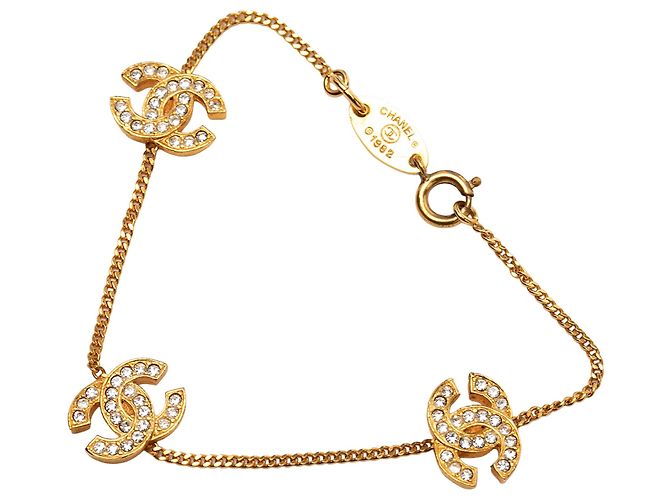 Bracciale Chanel Triple CC placcato oro e strass D'oro - vista 2