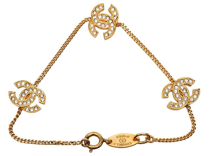 Bracciale Chanel Triple CC placcato oro e strass D'oro - vista 3