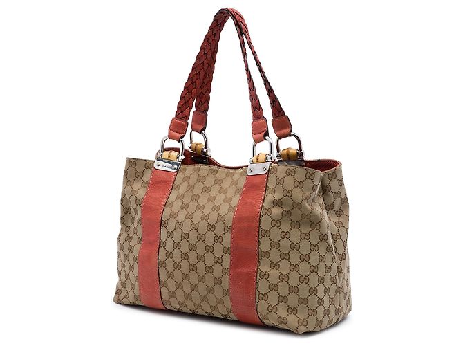 Bamboo Tote Libeccio in tela GG Canvas e bambù beige Gucci Medium - vista 2