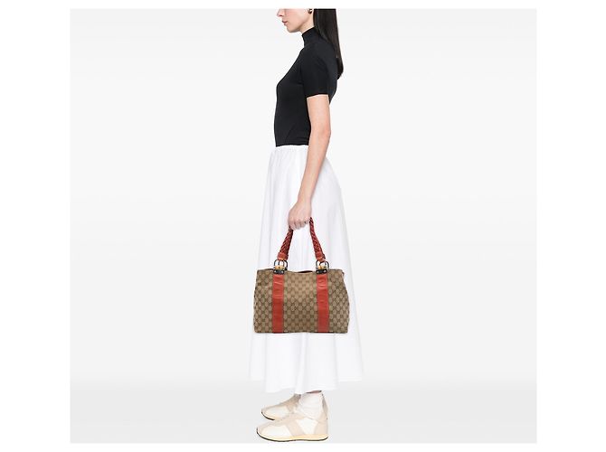 Bamboo Tote Libeccio in tela GG Canvas e bambù beige Gucci Medium - vista 6