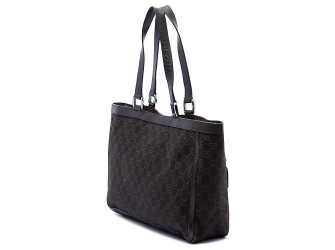 Tote Abbey in denim GG Gucci marrone con tasca e anello a D - vista 2