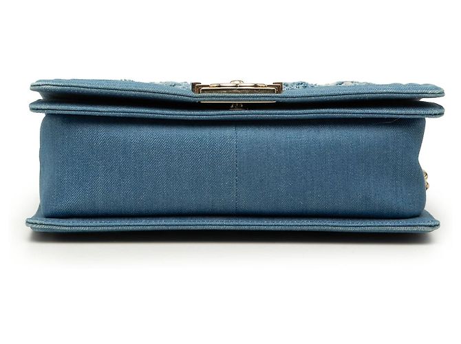 Borsa a tracolla Chanel Old Medium Pleated Denim Boy Flap blu - vista 3