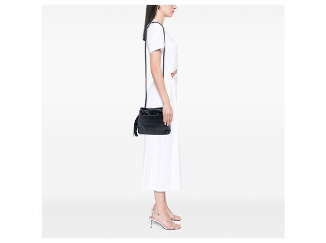 Borsa a tracolla Chanel CC in agnello nero con nappa - vista 5