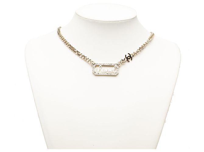 Collana Choker Chanel CC Placcata Oro con Logo in Strass D'oro - vista 6