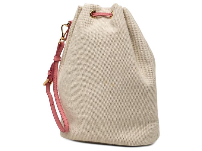 Pouch con coulisse Prada Canvas Canapa Logo Beige - vista 2