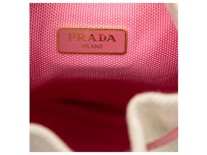 Pouch con coulisse Prada Canvas Canapa Logo Beige - vista 5