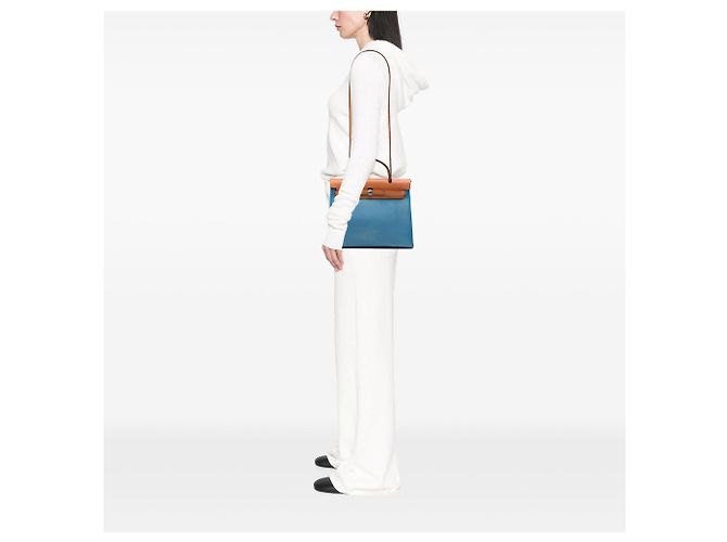 Borsa Hermès Toile Herbag Zip 31 blu - vista 7