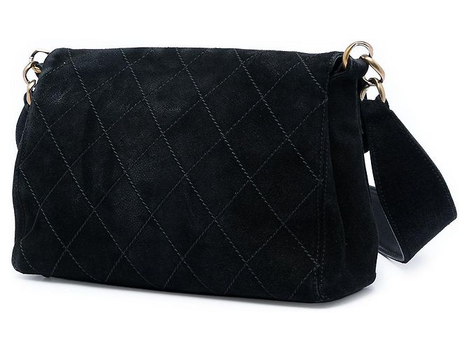 Bolsa de ombro Chanel CC em camurça acolchoada preta Preto - vista 2