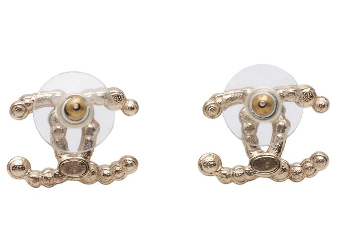 Orecchini Chanel CC placcati oro con perle finte e strass, chiusura a perno D'oro - vista 2