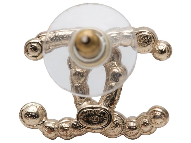 Orecchini Chanel CC placcati oro con perle finte e strass, chiusura a perno D'oro - vista 3
