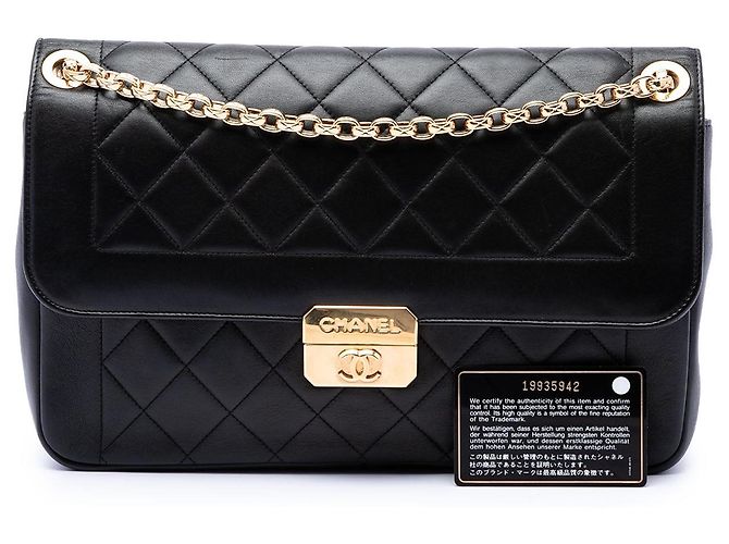 Borsa a tracolla Chanel Large Lambskin Chic With Me Flap Nera Nero - vista 7