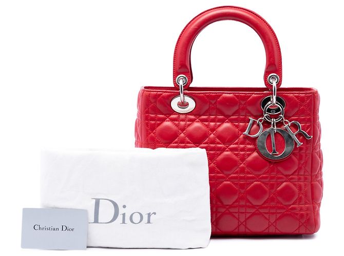 Borsa Lady Dior Medium in pelle d'agnello Cannage rossa Dior Rosso - vista 7