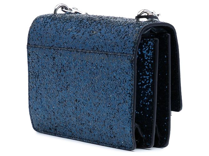 Piccola borsa a tracolla Saint Laurent Sunset in pelle monogrammata blu glitterata - vista 2