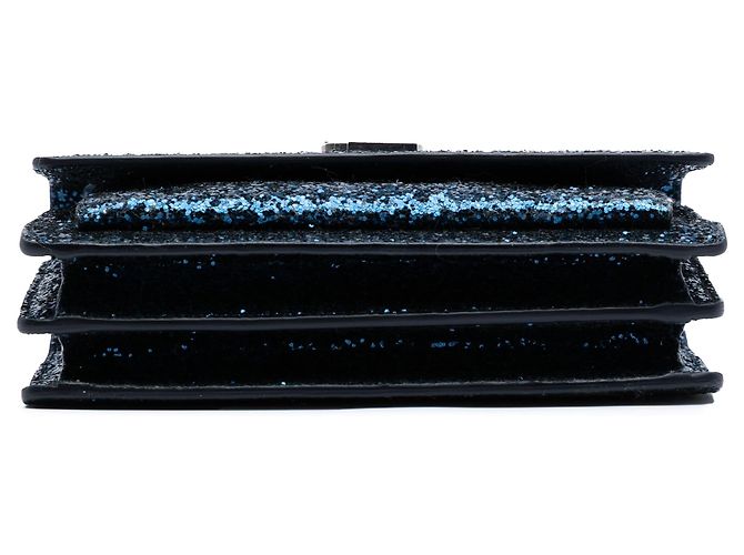 Piccola borsa a tracolla Saint Laurent Sunset in pelle monogrammata blu glitterata - vista 3
