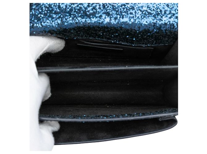 Piccola borsa a tracolla Saint Laurent Sunset in pelle monogrammata blu glitterata - vista 4