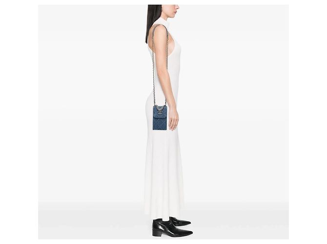 Portacellulare Chanel Denim 19 Blu con borsa a tracolla a catena - vista 11