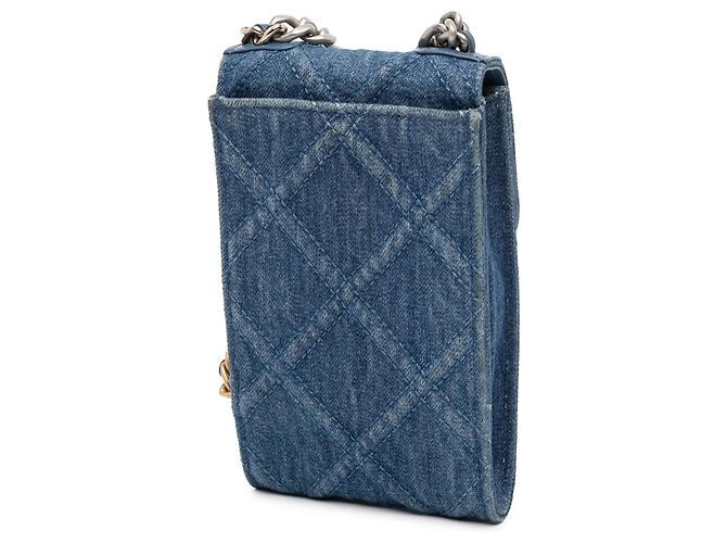 Portacellulare Chanel Denim 19 Blu con borsa a tracolla a catena - vista 2