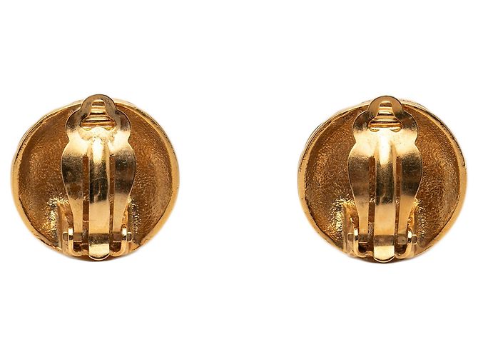 Orecchini a clip rotondi trapuntati Chanel CC placcati oro D'oro - vista 2