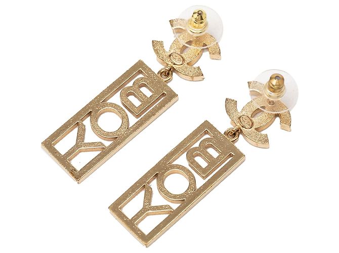 Orecchini Boy Swing in ottone e strass con CC Chanel dorati D'oro - vista 2