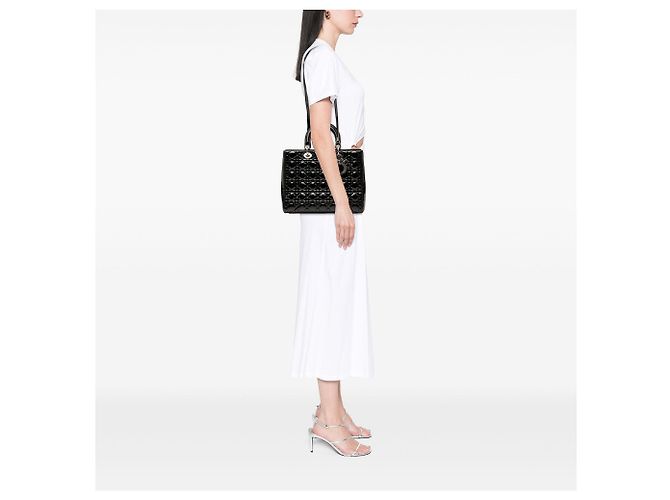 Borsa Dior Large Patent Cannage Lady Dior nera Nero - vista 7